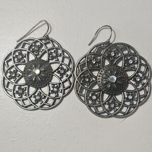 Vintage Silver Tone Dream Catcher Earrings 2.5” Beautiful